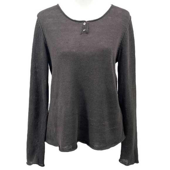 Eileen Fisher Organic Linen Slub Long Sleeve Sweater, Brown, Size PS - Picture 1 of 7